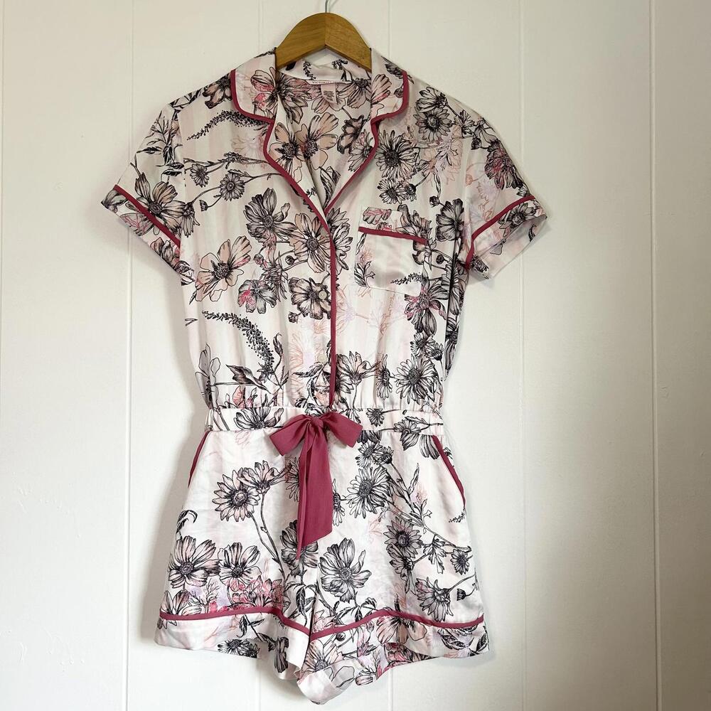 Victoria’s Secret Pink Floral Striped Satin Romper One Piece Women's Small